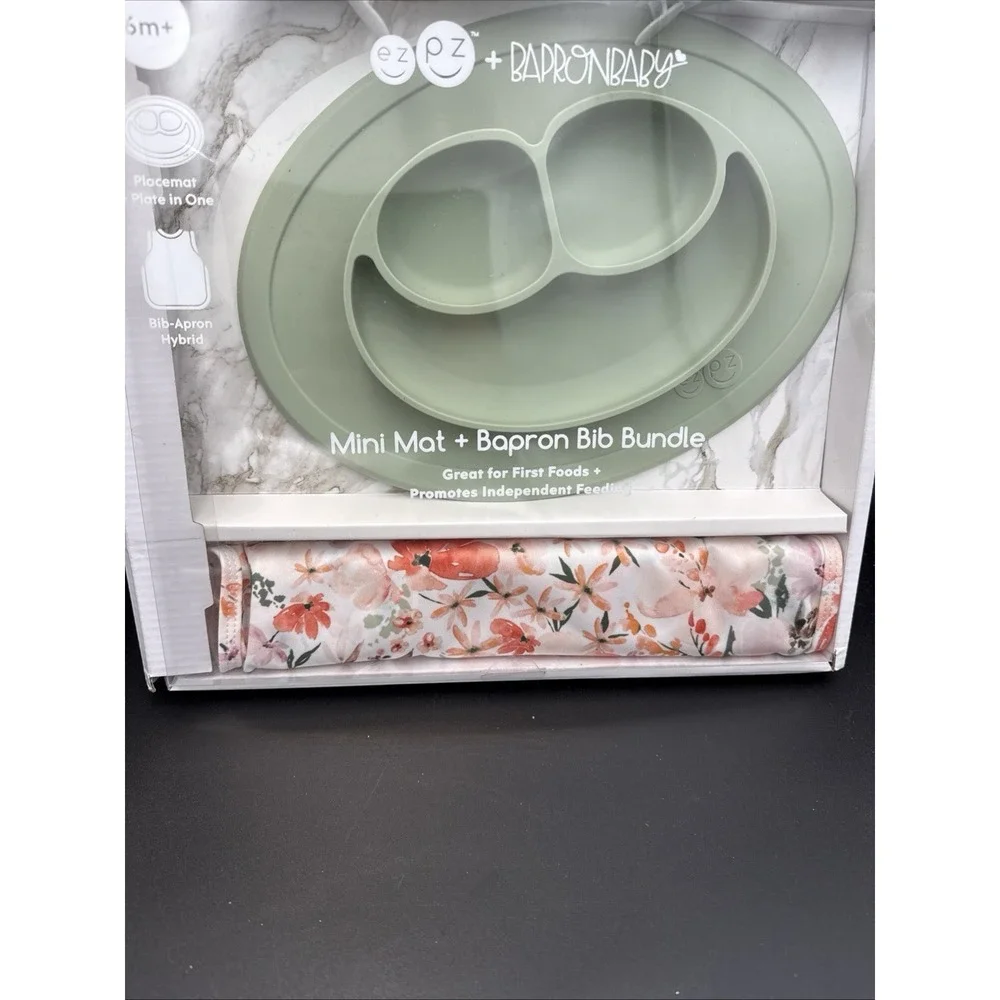 EZPZ The Mini Mat Baby Placemat Food Plate And Bapron Apron Silicone